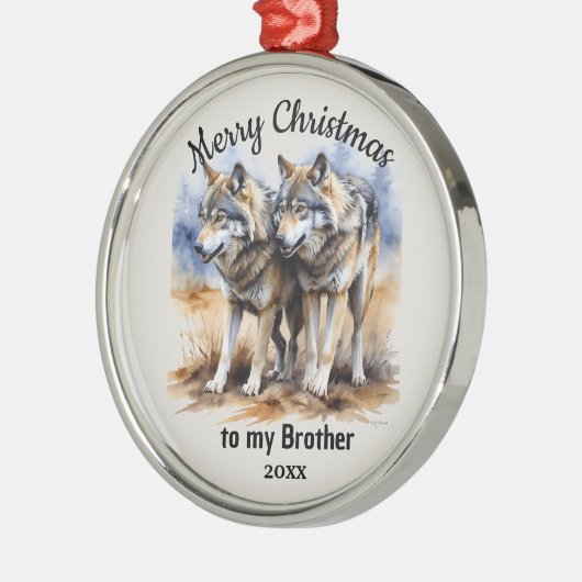 Aangepaste gedateerde kerst wolf broer metalen ornament (Links)