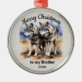 Aangepaste gedateerde kerst wolf broer metalen ornament (Voorkant)