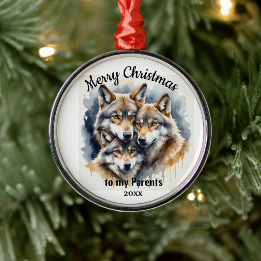 Aangepaste gedateerde kerst wolf ouders broer metalen ornament (Boom)
