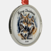 Aangepaste gedateerde kerst wolf ouders broer metalen ornament (Rechts)