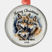 Aangepaste gedateerde kerst wolf ouders broer metalen ornament (Voorkant)