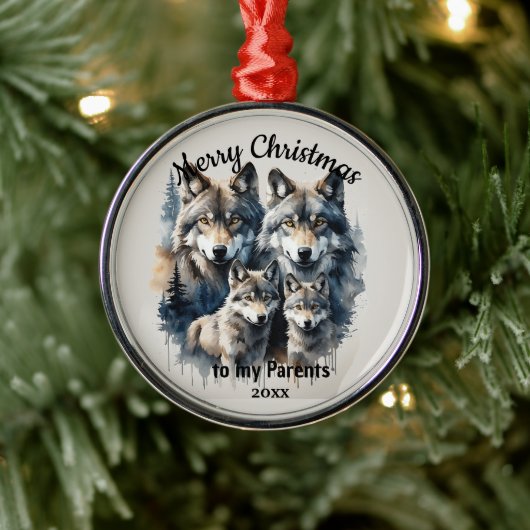 Aangepaste gedateerde kerst wolf ouders metalen ornament (Boom)