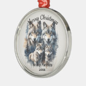 Aangepaste gedateerde kerst wolf ouders metalen ornament (Links)