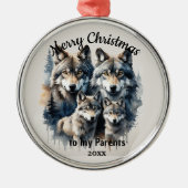 Aangepaste gedateerde kerst wolf ouders metalen ornament (Voorkant)