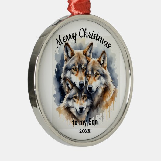 Aangepaste gedateerde kerst wolf zoon broer metalen ornament (Rechts)