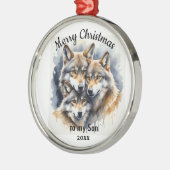 Aangepaste gedateerde kerst wolf zoon broer metalen ornament (Links)