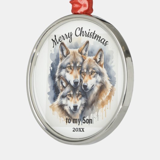 Aangepaste gedateerde kerst wolf zoon broer metalen ornament (Links)