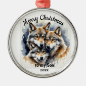 Aangepaste gedateerde kerst wolf zoon broer metalen ornament (Voorkant)