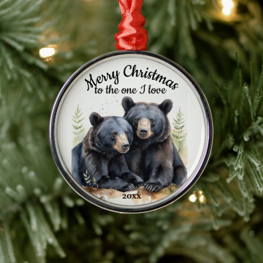 Aangepaste gedateerde Kerst Zwarte Beren One I Lov Metalen Ornament (Boom)