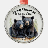 Aangepaste gedateerde Kerst Zwarte Beren One I Lov Metalen Ornament (Voorkant)