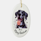 Aangepaste gedateerde Kerstmis Grote Deen Hond Die Keramisch Ornament (Rechts)