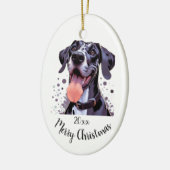 Aangepaste gedateerde Kerstmis Grote Deen Hond Die Keramisch Ornament (Links)