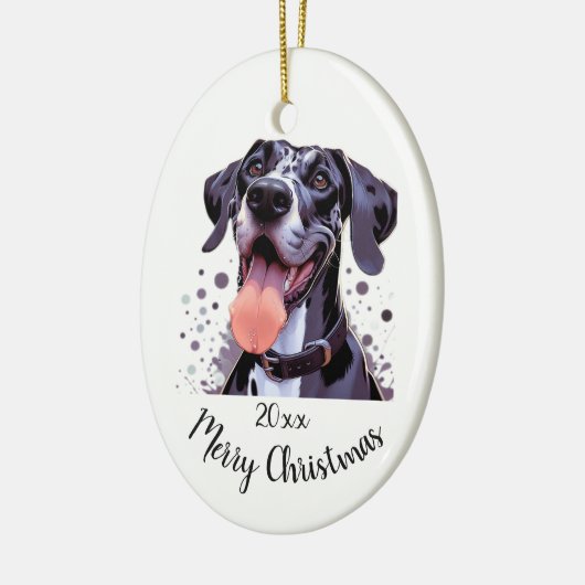 Aangepaste gedateerde Kerstmis Grote Deen Hond Die Keramisch Ornament (Links)