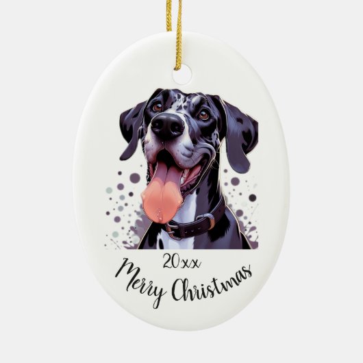 Aangepaste gedateerde Kerstmis Grote Deen Hond Die Keramisch Ornament (Achterkant)
