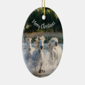 Aangepaste gedateerde Kerstmis Witte Paarden Hardl Keramisch Ornament (Rechts)