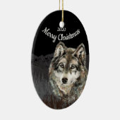 Aangepaste gedateerde Kerstmis Wolf Mountain Keramisch Ornament (Rechts)