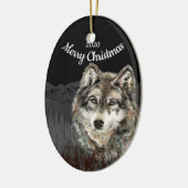 Aangepaste gedateerde Kerstmis Wolf Mountain Keramisch Ornament (Links)