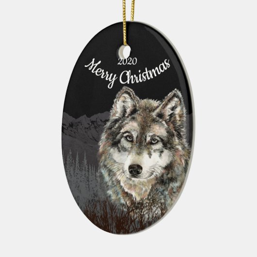 Aangepaste gedateerde Kerstmis Wolf Mountain Keramisch Ornament (Links)