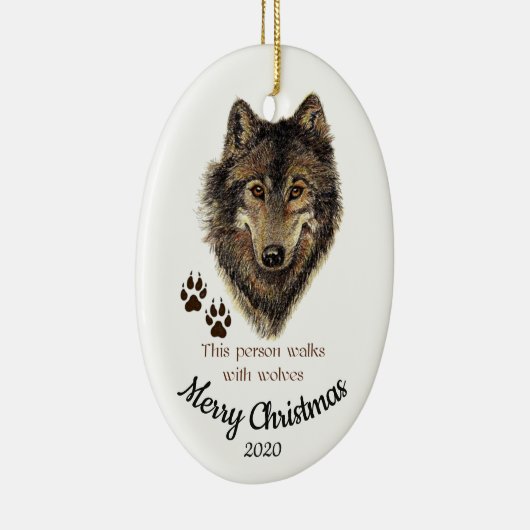 Aangepaste gedateerde kerstwandelingen met wolven  keramisch ornament (Rechts)