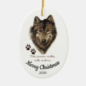 Aangepaste gedateerde kerstwandelingen met wolven  keramisch ornament (Voorkant)