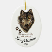 Aangepaste gedateerde kerstwandelingen met wolven  keramisch ornament (Achterkant)