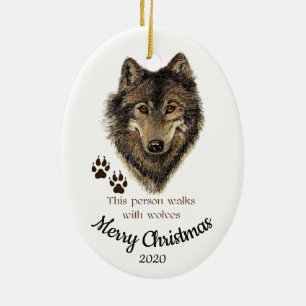 Aangepaste gedateerde kerstwandelingen met wolven  keramisch ornament