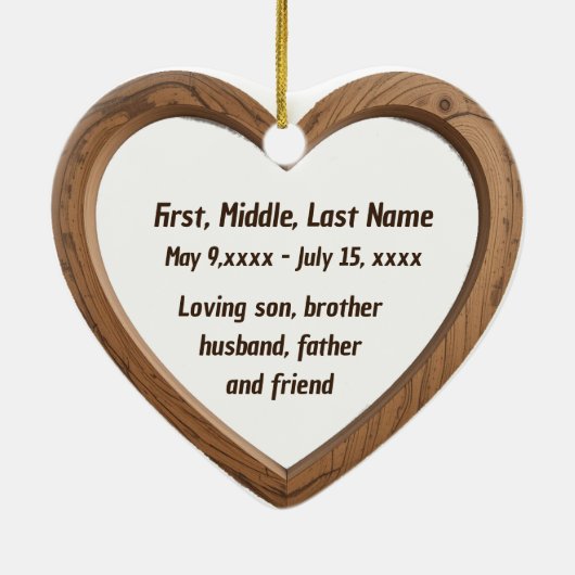 Aangepaste gedateerde naam Foto gepolijst houten h Keramisch Ornament (Achterkant)