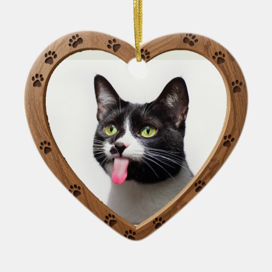 Aangepaste gedateerde naam Foto gepolijst houten h Keramisch Ornament (Voorkant)