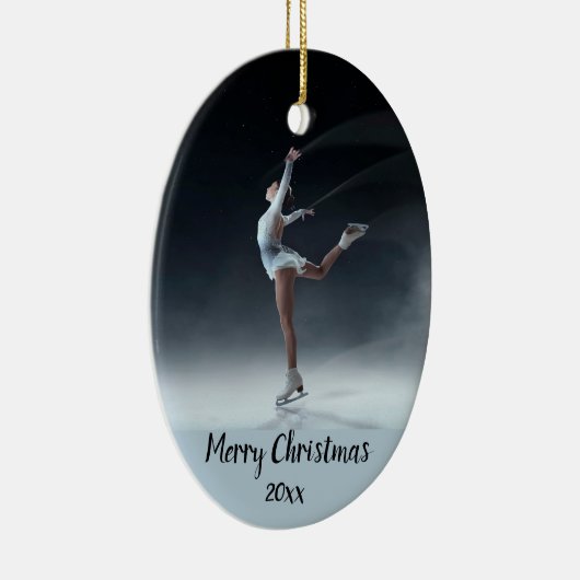 Aangepaste gedateerde schaatsen Schaats kerst Keramisch Ornament (Rechts)