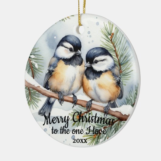 Aangepaste gedateerde Schattigee Chickadee BirdsOn Keramisch Ornament (Links)