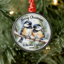 Aangepaste gedateerde Schattigee Chickadee BirdsOn Metalen Ornament