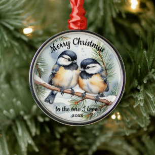 Aangepaste gedateerde Schattigee Chickadee BirdsOn Metalen Ornament