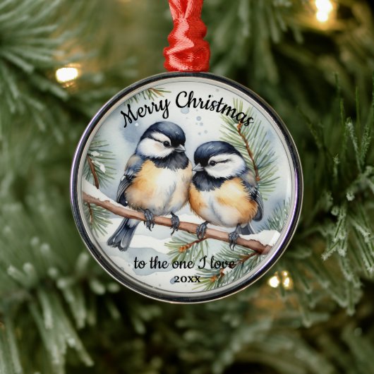 Aangepaste gedateerde Schattigee Chickadee BirdsOn Metalen Ornament (Boom)