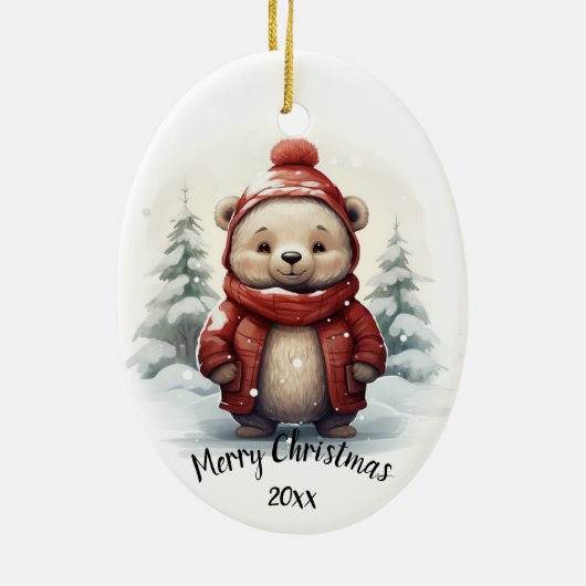 Aangepaste gedateerde Schattigee Winter Beer Anima Keramisch Ornament (Achterkant)