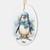 Aangepaste gedateerde Schattigee Winter Penguin Bi Keramisch Ornament (Links)