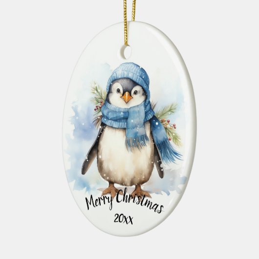 Aangepaste gedateerde Schattigee Winter Penguin Bi Keramisch Ornament (Links)