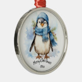 Aangepaste gedateerde Schattigee Winter Penguin Bi Metalen Ornament (Rechts)