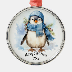 Aangepaste gedateerde Schattigee Winter Penguin Bi Metalen Ornament