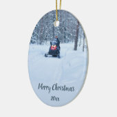 Aangepaste gedateerde Skidoo Sneeuw Mobiele Winter Keramisch Ornament (Links)