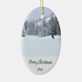 Aangepaste gedateerde sneeuw skiën skiër winterspo keramisch ornament (Rechts)