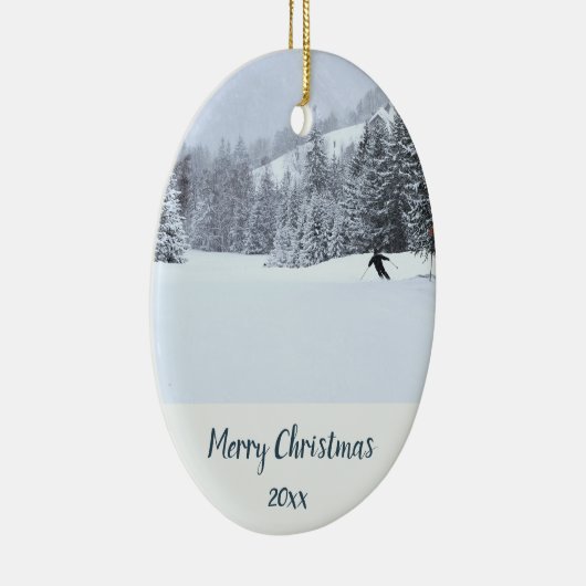 Aangepaste gedateerde sneeuw skiën skiër winterspo keramisch ornament (Rechts)