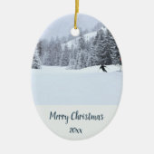 Aangepaste gedateerde sneeuw skiën skiër winterspo keramisch ornament (Voorkant)