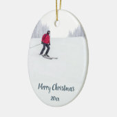 Aangepaste gedateerde sneeuw skiën skiër winterspo keramisch ornament (Links)