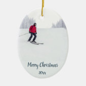 Aangepaste gedateerde sneeuw skiën skiër winterspo keramisch ornament (Voorkant)