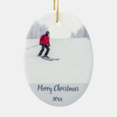 Aangepaste gedateerde sneeuw skiën skiër winterspo keramisch ornament (Achterkant)