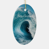 Aangepaste gedateerde Surfer Surfing Wave Curl Oce Keramisch Ornament (Rechts)