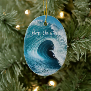 Aangepaste gedateerde Surfer Surfing Wave Curl Oce Keramisch Ornament