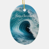 Aangepaste gedateerde Surfer Surfing Wave Curl Oce Keramisch Ornament (Achterkant)