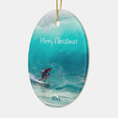 Aangepaste gedateerde Surfer Surfing Wave Curl Oce Keramisch Ornament (Links)