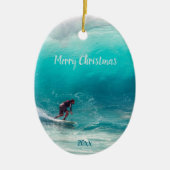 Aangepaste gedateerde Surfer Surfing Wave Curl Oce Keramisch Ornament (Voorkant)